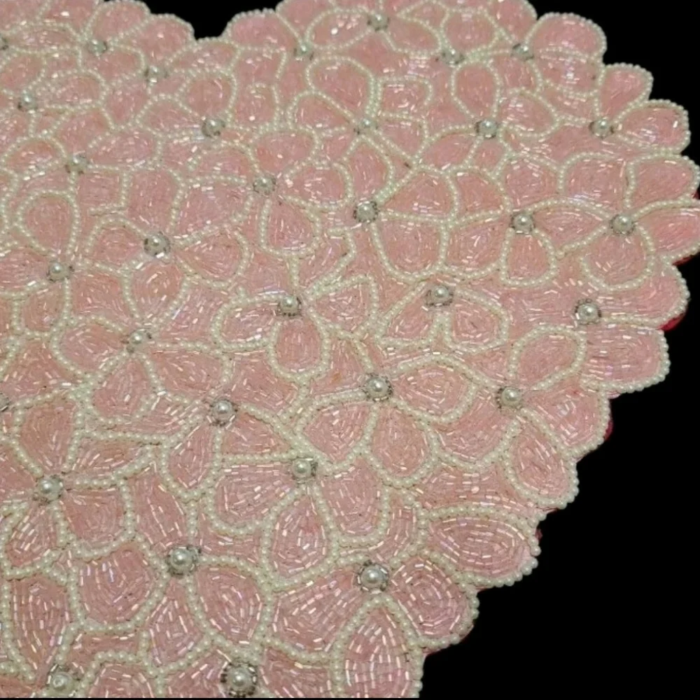 Cupcakes Cashmere Pink Valentines Heart Pearl Shimmer Beaded Placemat Decor New